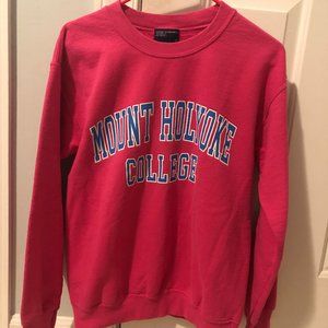 Pink Mount Holyoke College crewneck sweatshirt
